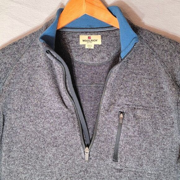 Woolrich Half Zip Knit Sweater Mens M Gray Blue Long Sleeve Mock Neck Pullover - Picture 4 of 13